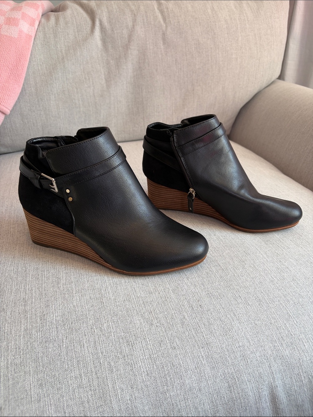 Dr. Scholl’s Black Wedge Ankle Booties with Side Buckle Detail
